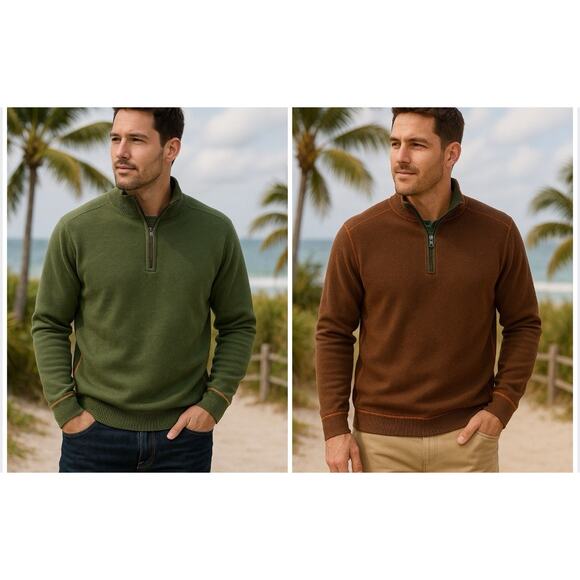 Tommy Bahama Reversible 1/4 Quarter Zip Pullover Mens XL Sweatshirt Green - Picture 1 of 14